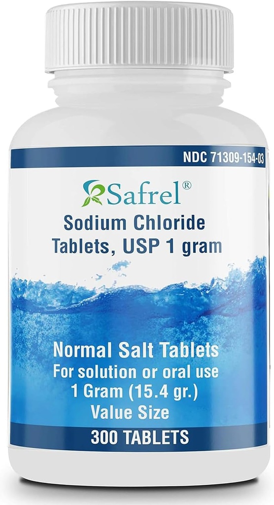 Safrel Sodium Chloride Tablet 1 gma, USP 124; Tabel Garam Normal 124; (15.4gr.) Asa 124; Electrolites Replenisher Hydration Drink (300 Count (Paket 1))