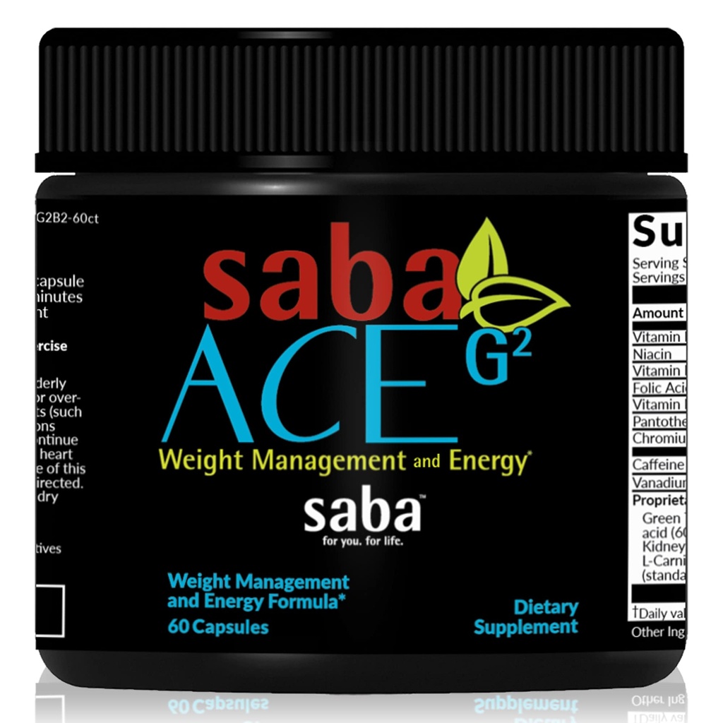 Saba ACE G2 - Thermogenic Fat Burner. Weight Los Suppresan, Appetite, & Energy Booster - Green Tea Extract, Capsimax, Garcania, Carnyn & More - 60 Capsules