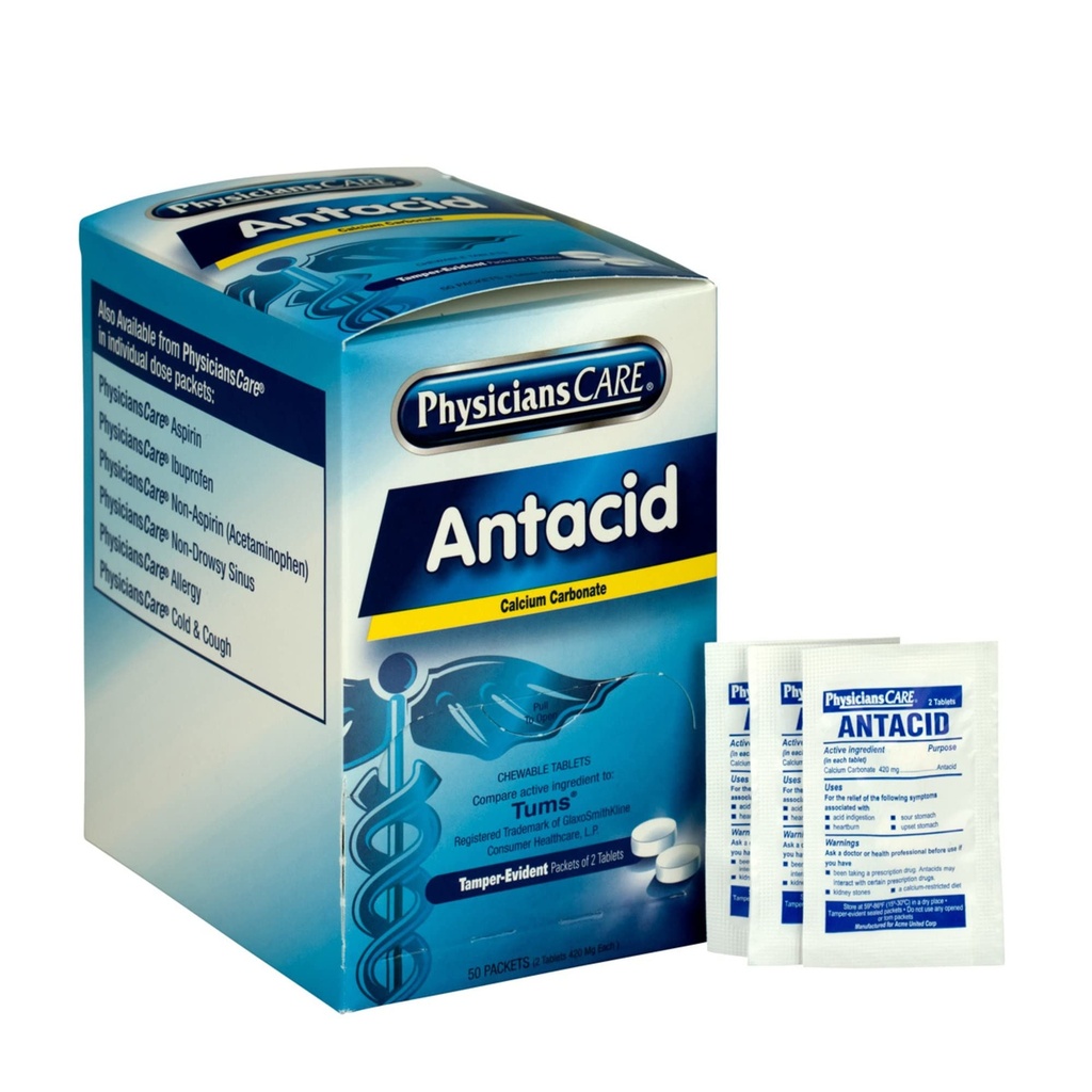 Obat PhysiciansCare Antax Heartburn (Compare to Tums), 50 Doses of Two Tablets, 420 mg