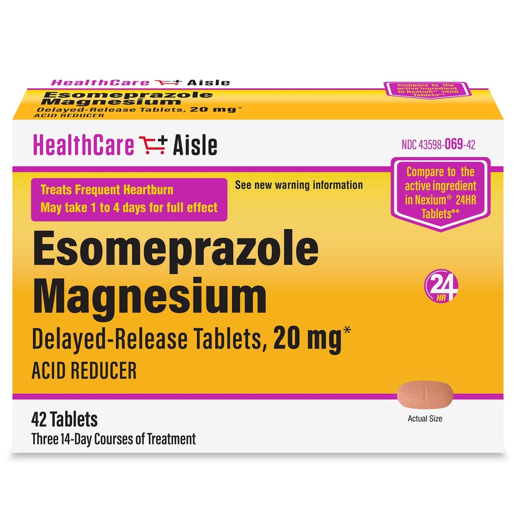 HealthCareAisle Esomeprazole Magnesium Delayed- Release Tablet, 20mg - 42 Count - Reducer Acid, Menyediakan Bantuan Heartburn