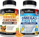 Triple Strength Omega 3 Fish Oil Softgels (1 Bulan Supply) Plus Turmeriic Curcumin dengan Black Pepper Extract 1500mg Complex (Persediaan 1 Bulan)