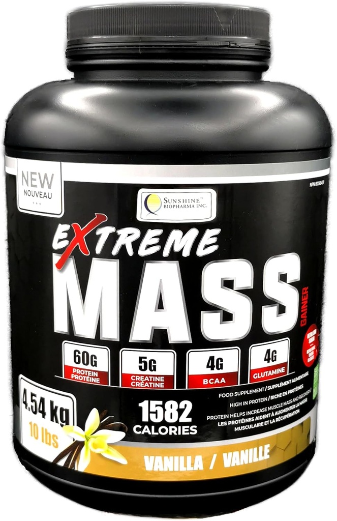Extreme Mass Weight Gainer Muscle Builder, 10 lb (4.54 kg) dengan Pelatihan Perbaikan Gula untuk Kerja Intense Terbuat dari Calorie Tinggi Dibentuk Protein Whey (Vanilla)