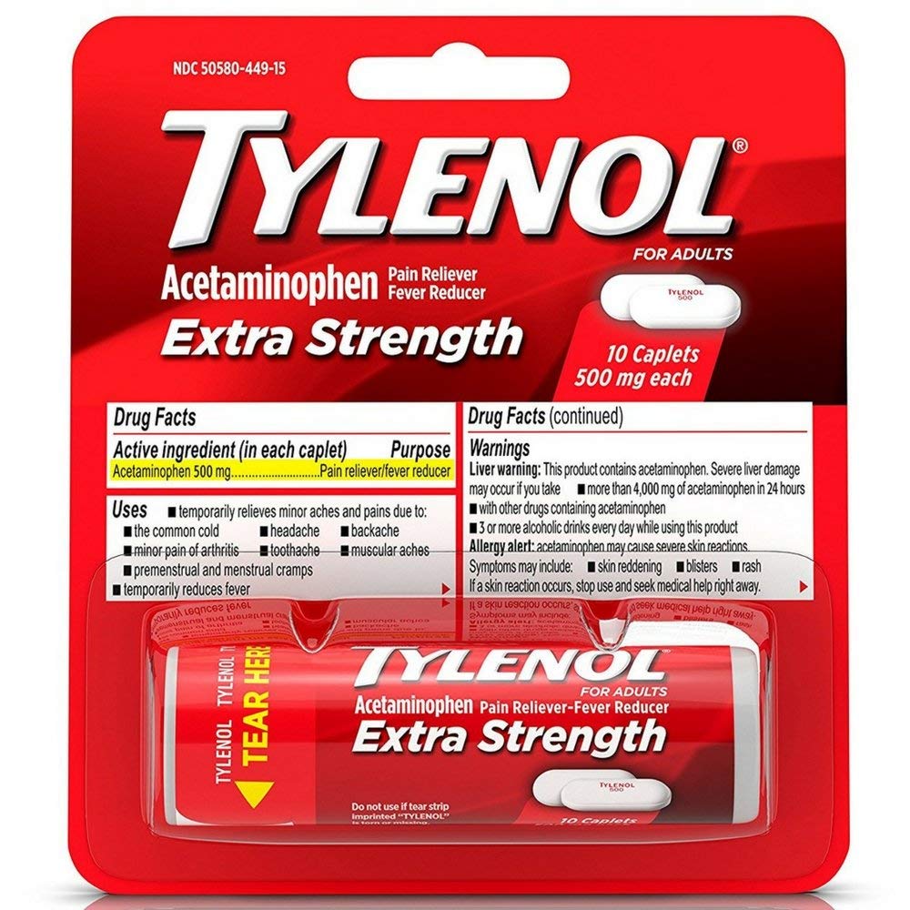 TYLENOL Ekstra Kekuatan Caplets 10 ea (Paket 6)