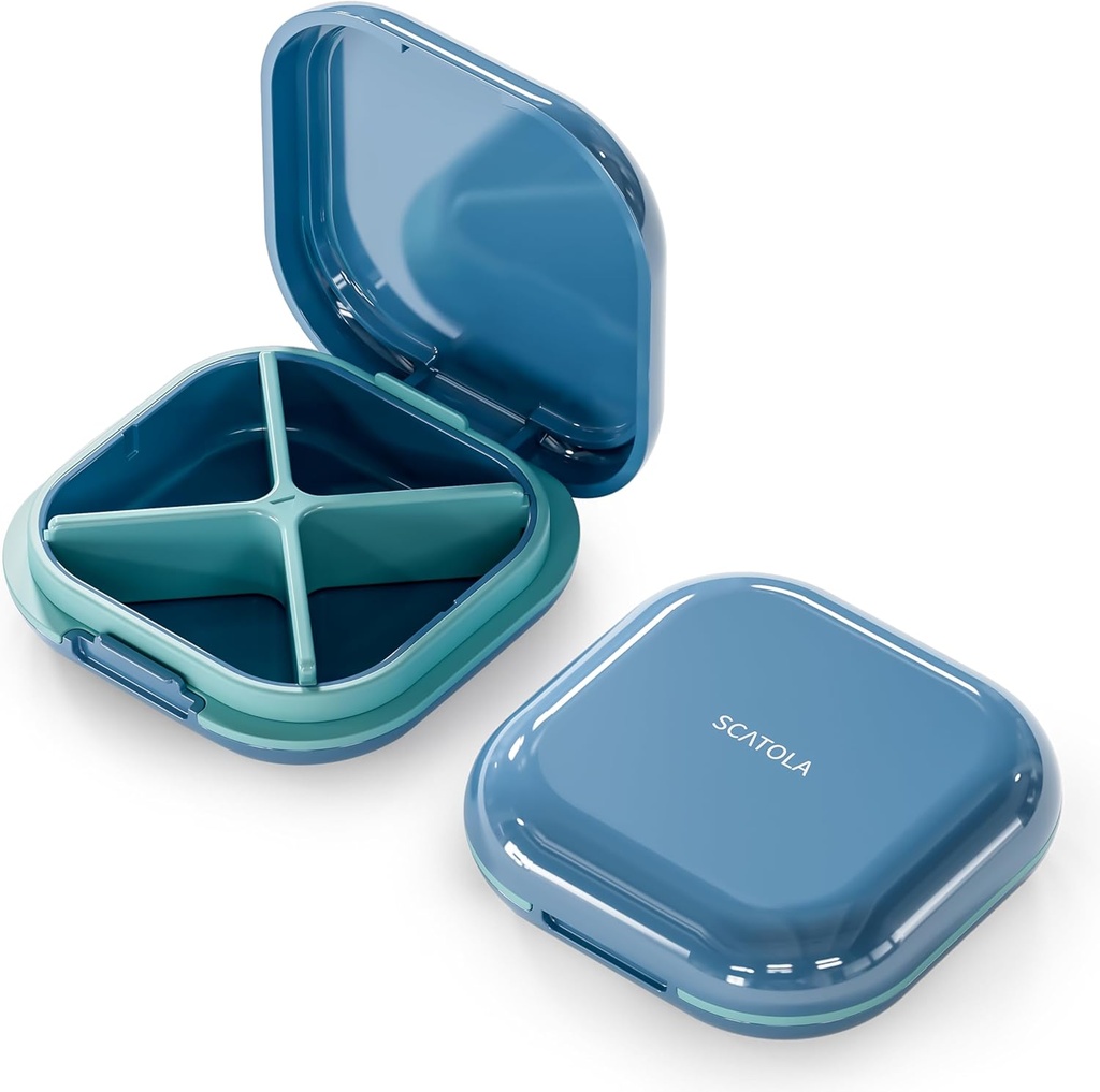 Kasus Pill Kecil, Kotak Pill Travel, Portable Pill Organizer, Kontainer Pill untuk Pocket 4 Kompartemen, Travel Travel Holder (Blue)