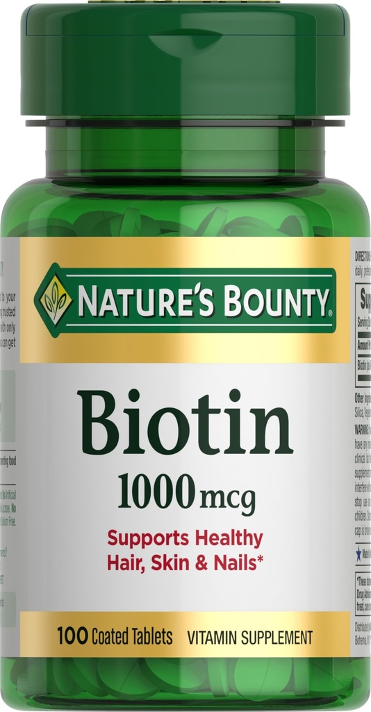 Nature 's Bounty Biotin, Support Metabolisme for Energy and Healthy Hair, Skin, and Nails, 1000 mcg, 100 tablet