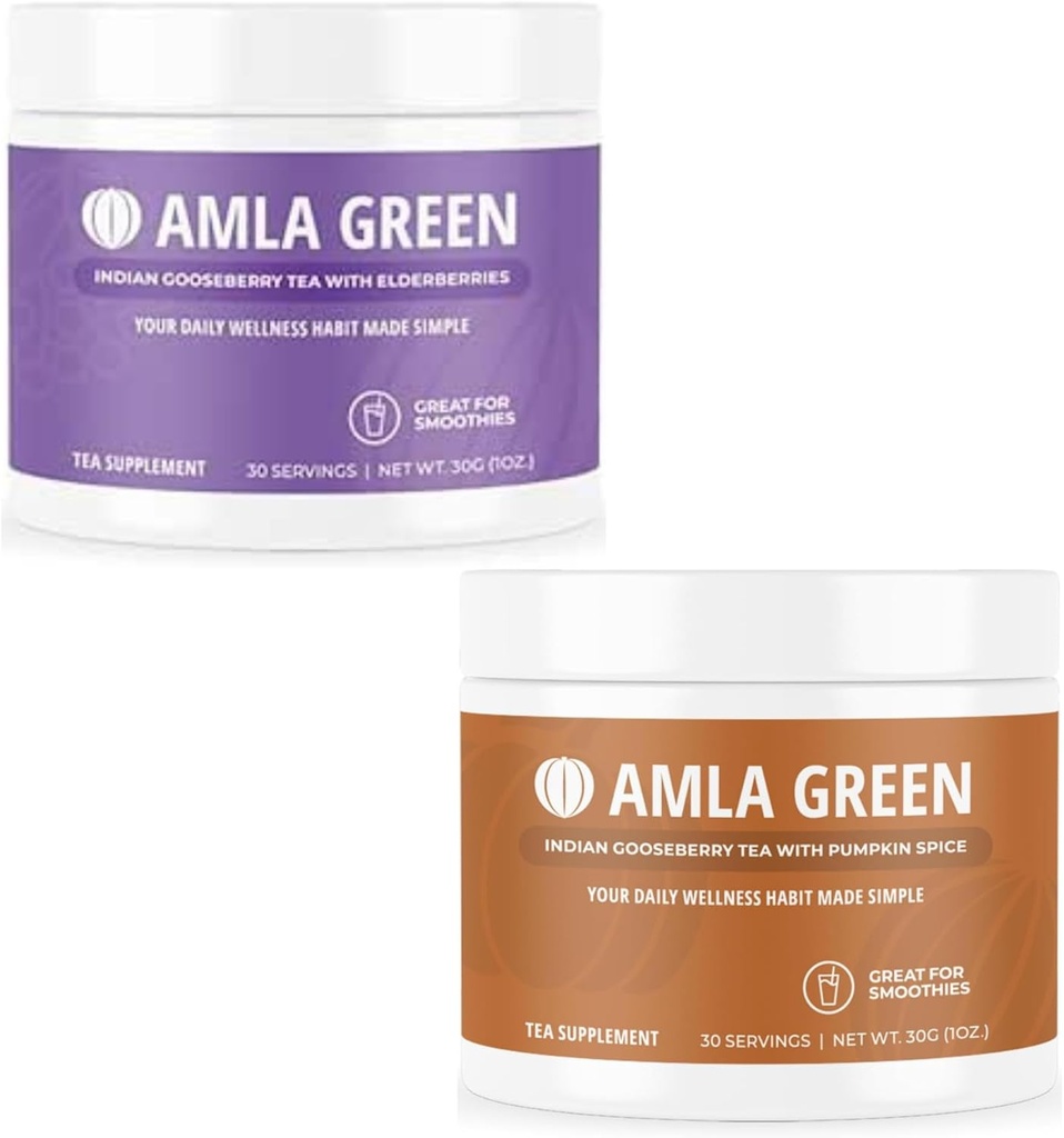 Amla Powder & Green Tea Superfood Suffood Suplement with Elderberry & Labu Spice, Organik, Vegan, 30 Servis