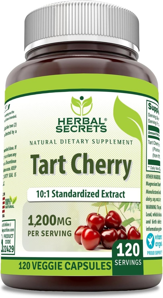 Herbal Secrets Tart Cherry 10: 1 Standardied Extract Supplement = 124; 1200 Mg Per Serving 14; 120 Veggie Capsules 14; Non-GMO 124; Gluten Free 124; Dibuat di USA (1 Pack, 120 Count)
