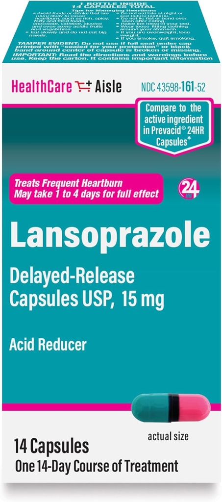 HealthCareAisle Lansoprazole 15 mg - 14 Delayed- Release Capsules - Acid Reducer, Treats Frequest Heartburn