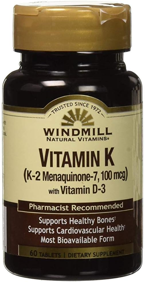 Windmill Natural Vitamin K (K-2 Menaquinone-7, 100mcg) 60 tablet (Pack 1)