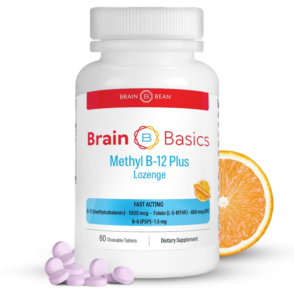 Extra Power Metil B-12 & Metil Founded - 60 Chewable Tablet, Orange Citrus Flavor - Potency Bioactive B-12 Vitamin & B9 Pendukung Pembangunan Energi, Otak, Jantung & Nerve