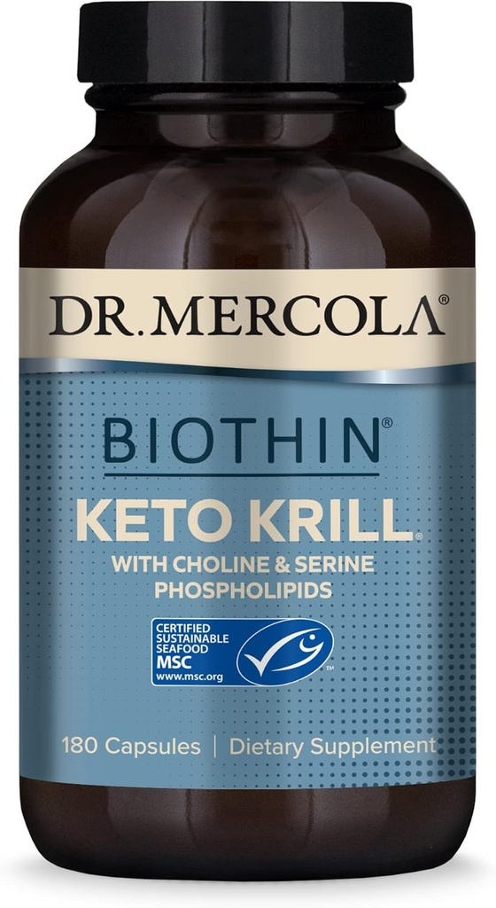 Dr. Mercola, Suplemen Keto Krill Oil, 90 pelayan (180 Capsules) Omega 3 Fatty Acids, MSC Certified, Non GMO, Soy- Free, Gluten Free