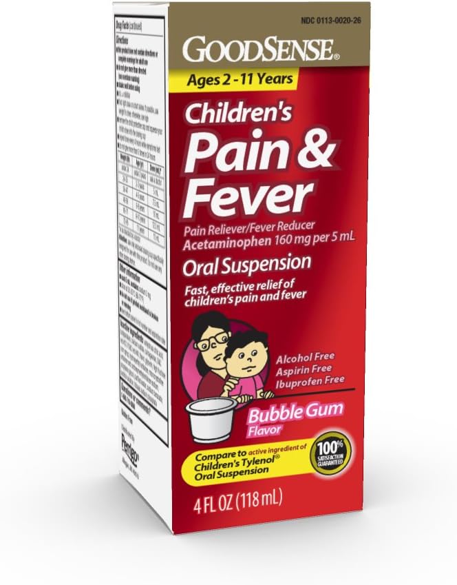 GoodSense Children 's Reliever Liquid, Bubble Gum Flavor, Acetaminophen 160 mg / 5 mL, Relief sakit Efektif / Demam Reducer untuk Anak-anak Umur 2- 11, 4 Oz