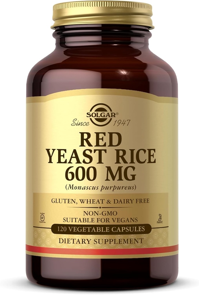 Solgar Red Yeast Rice 600 mg - 120 Vegetable Capsules - Non- GMO, Vegan, Gluten & Dairy Free, Kosher - 60 Servis
