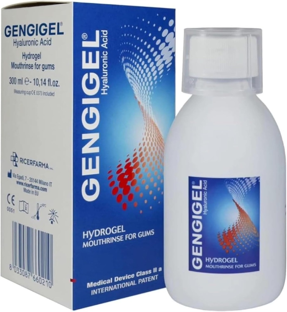 Gengigel Hyaluronic Acid Mouthrinse (300 ml), Oral Care Solution for Gum Health, Reduces Relieve Rexsion Gum & Gingivitis, No Alkohol atau SLS, Vegan & Kosher