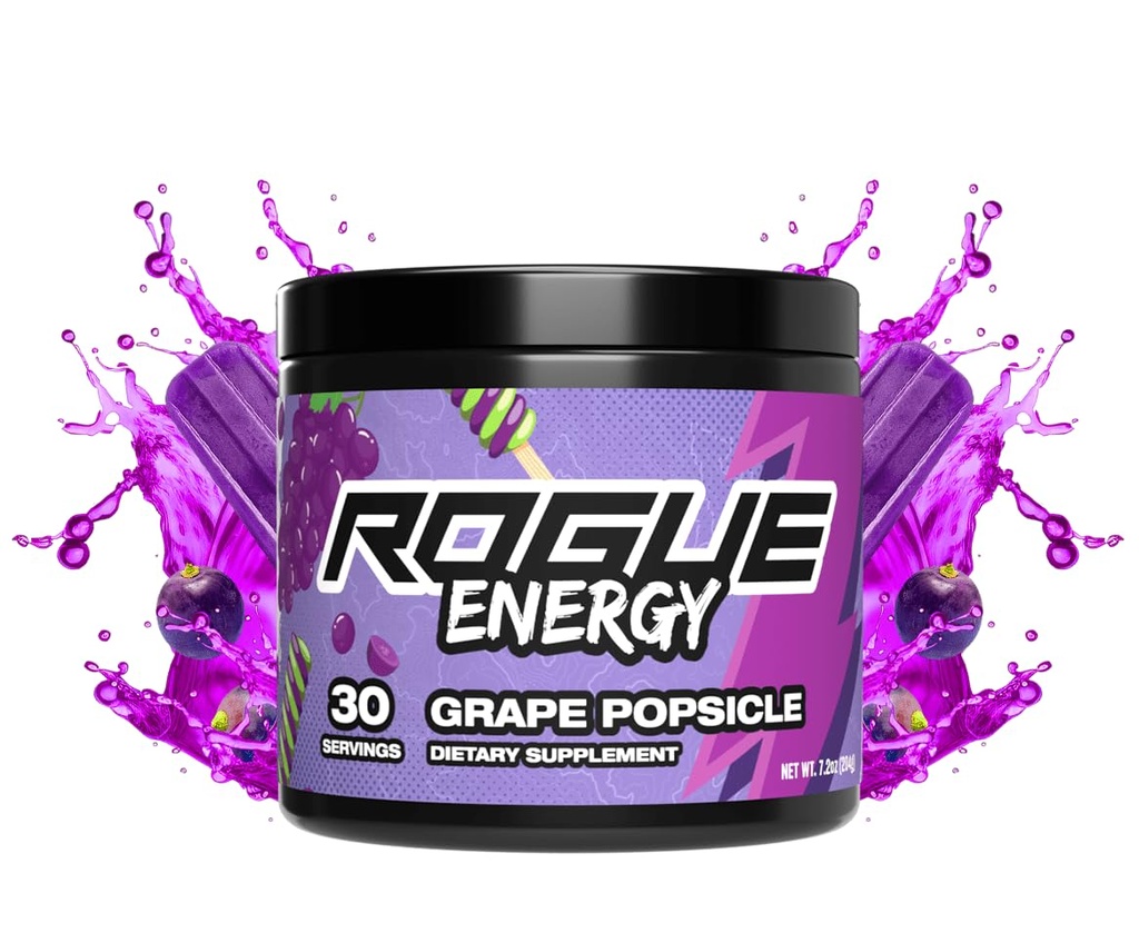 Powder Energi Rogue untuk Waktu Perjudian Panjang - Bubuk Energi Gaming untuk Fokus Mental - Gula & Gluten Gratis - Suplemen Perjudian dengan Kafein & Vitamin - Dibuat di Amerika Serikat (Grape Popsicle - 30 Servings)