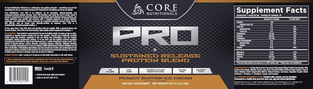 Core Nutronionals Core PRO - 29 pelayan - Peanut Butter Ice Cream