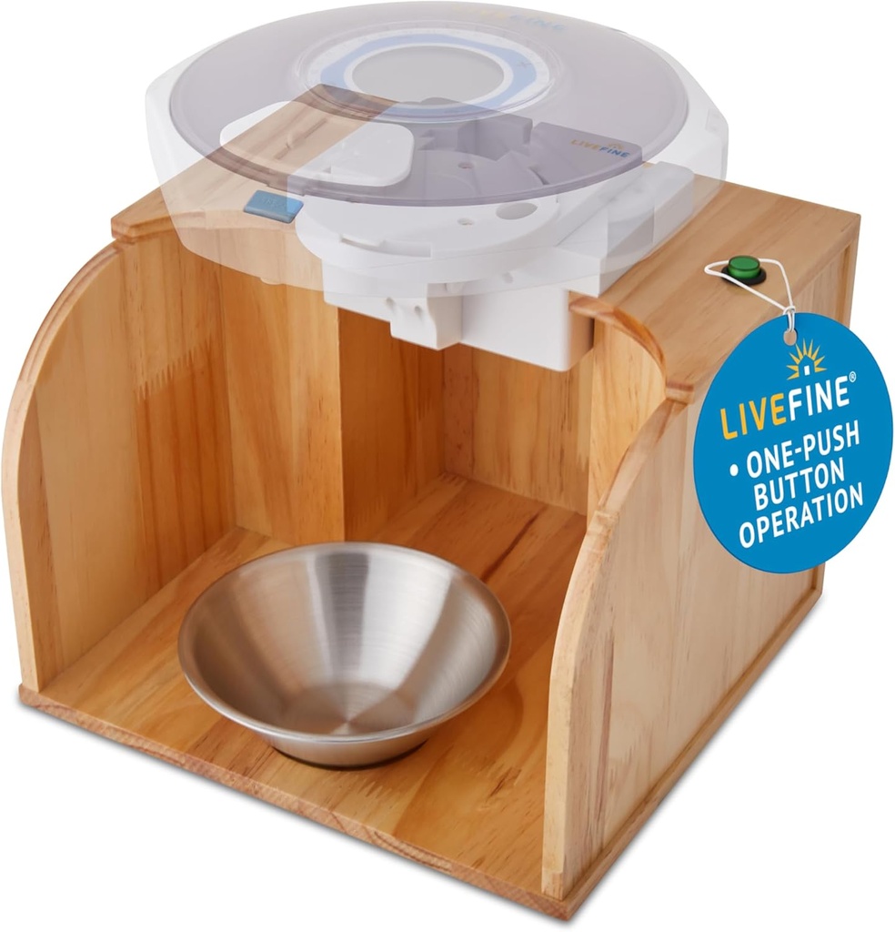 LiveFine Pil Dispenser Tipper (Dispenser tidak disertakan), Satu-Touch Operation, Automatic Pill Dispensing, Stylish Wooden Base, Compatible with LiveFine & Other Leading Model