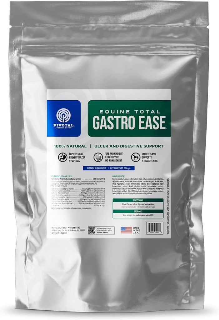 Equine Total Gastro Ease - All- Natural Ulcer & Digetical Suplement for Horses Conarding Bovine Colostrum - Membantu Mencegah Formasi Ulcer - Penyesuaian - 100% Natural - Dibuat di USA
