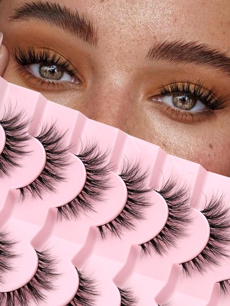 Lash Natural Cat Eye Lashes Wispy Eyelases 15mm Palsu Eyelashes Wisks Swising Lashes 3D Volume Strip Thin Cotton Band Soft Eyelains False Lashes 7 Pairs Siligli