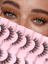 Lash Natural Cat Eye Lashes Wispy Eyelases 15mm Palsu Eyelashes Wisks Swising Lashes 3D Volume Strip Thin Cotton Band Soft Eyelains False Lashes 7 Pairs Siligli