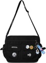 Fashion Crossbody Bag dengan Aksesoris Cute Nilon Casual Messenger dengan Pendant Lighlable Handbag Travel Daypicks (Black)