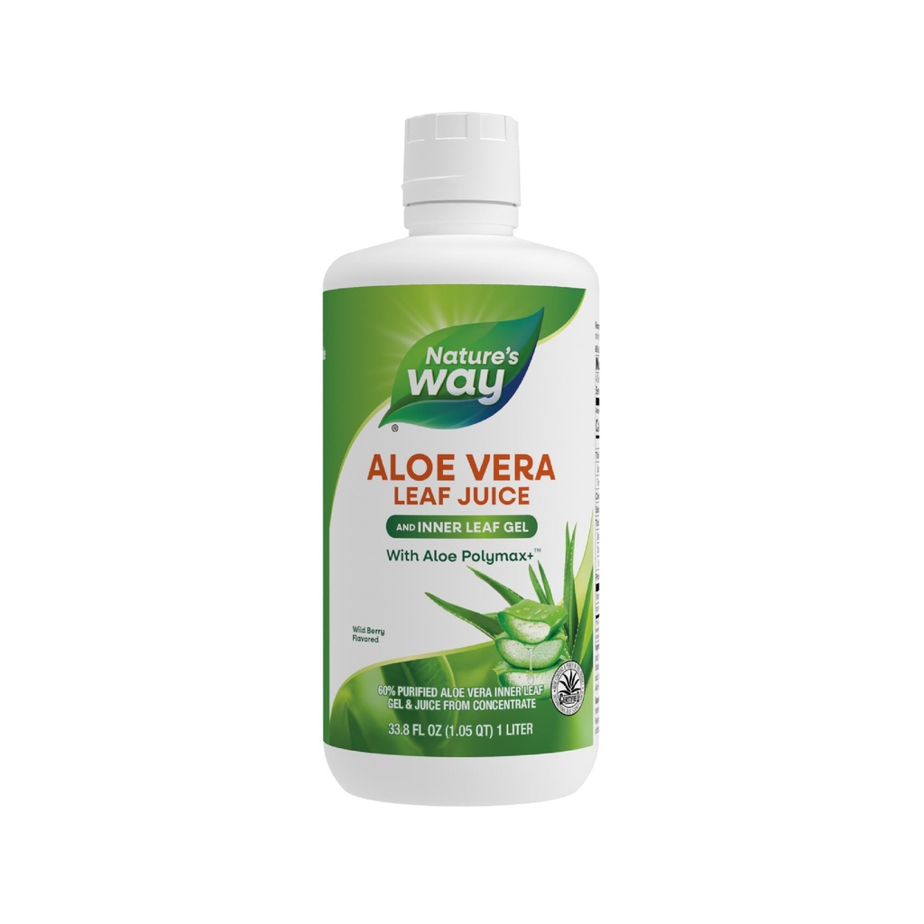 Nature 's Way Aloe Vera Leaf Juice dan Inner Leaf Gel, dengan Aloe Polymax +, berjudul Aloe Content dan kemurnian, Wild Berry Flavared, 33.8 Fl Oz (Packaging May Vary)