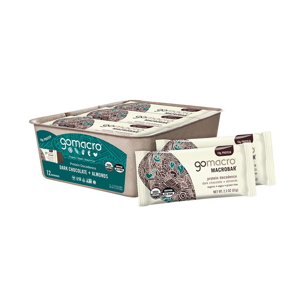 GoMacro MacroBar Organik Protein Bars - Dark Chocolate + Almonds (2.3 Ounce Bars, 12 Count)