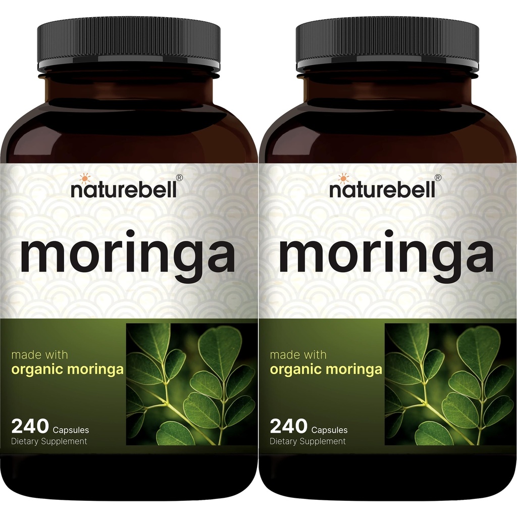 NatureBell Pure Moringa Capsules 8000mg Per Serving (2 Pack) 124; Dibuat dengan Moringa Powder Organik, 480 Capsules - Green Superfood, Skin Health, & Imune Dukungan - Non-GMO, Gluten Free, 8 Bulan Supply