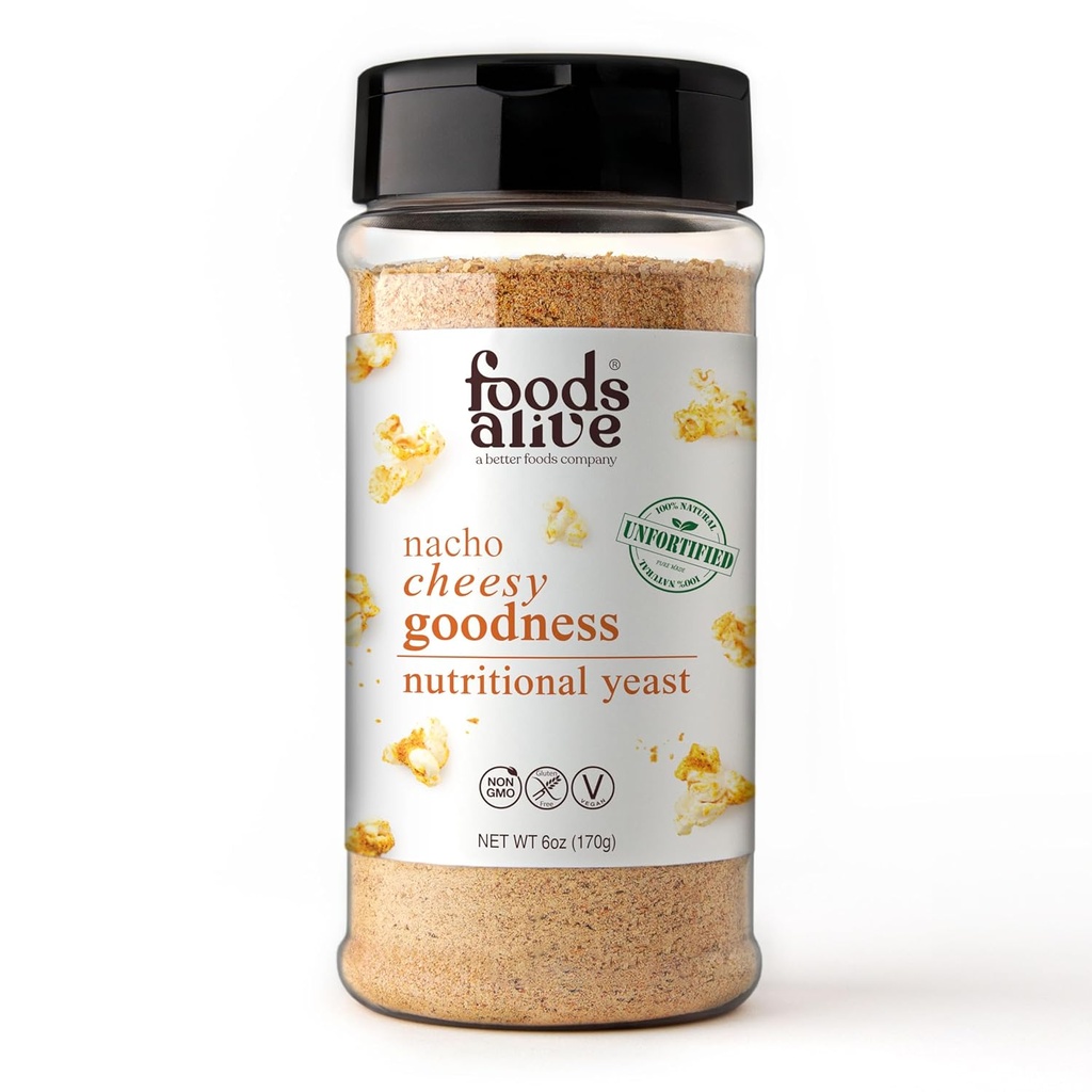 Makanan Hidup Nacho Cheesy Kebaikan Nuttrationary Yeast, 6oz Shaker Jar / Non-Fortifikasi, Bubuk Keju Vegan Seasoning