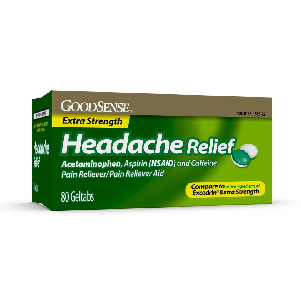 GoodSense Ekstra Kekuatan Headache Relief Geltabs, Acetaminophen, Aspirin (NSAID) dan Caffeine, 80 Count