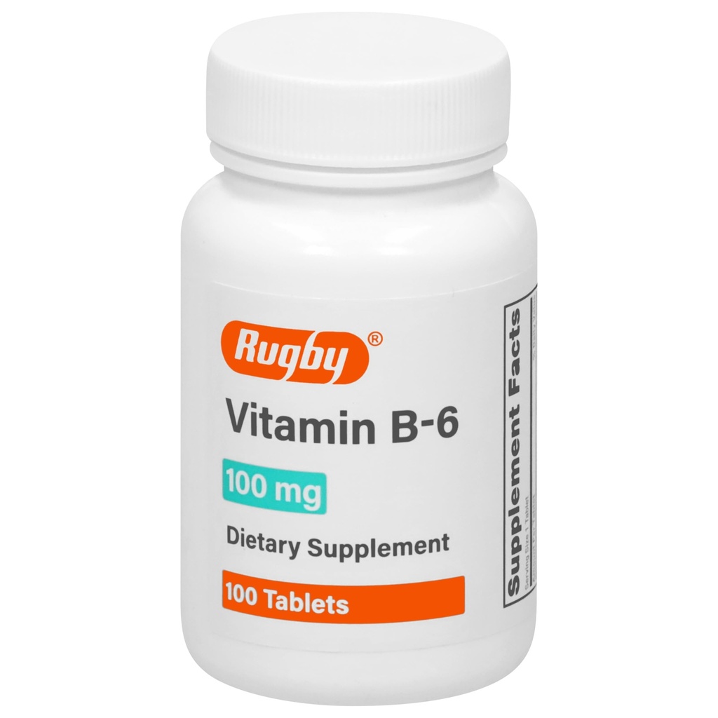 Rugby Vitamin B-6 Tablet - 100mg dari Vitamin B6 - Dietary Tambahan - 100 Cacah