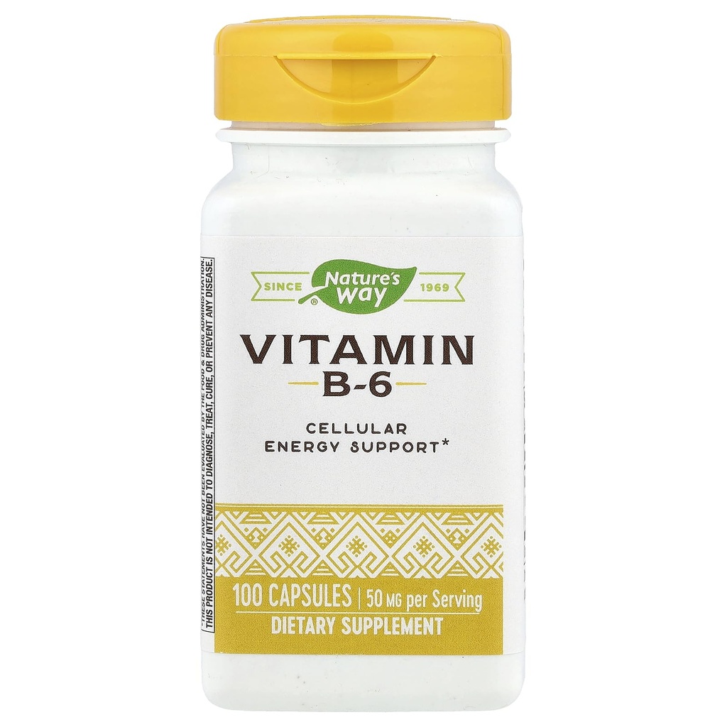 Nature 's Way Vitamin B-6 Suplement, Cellular Energy Support *, 50mg per Serving, 100 Kapsul