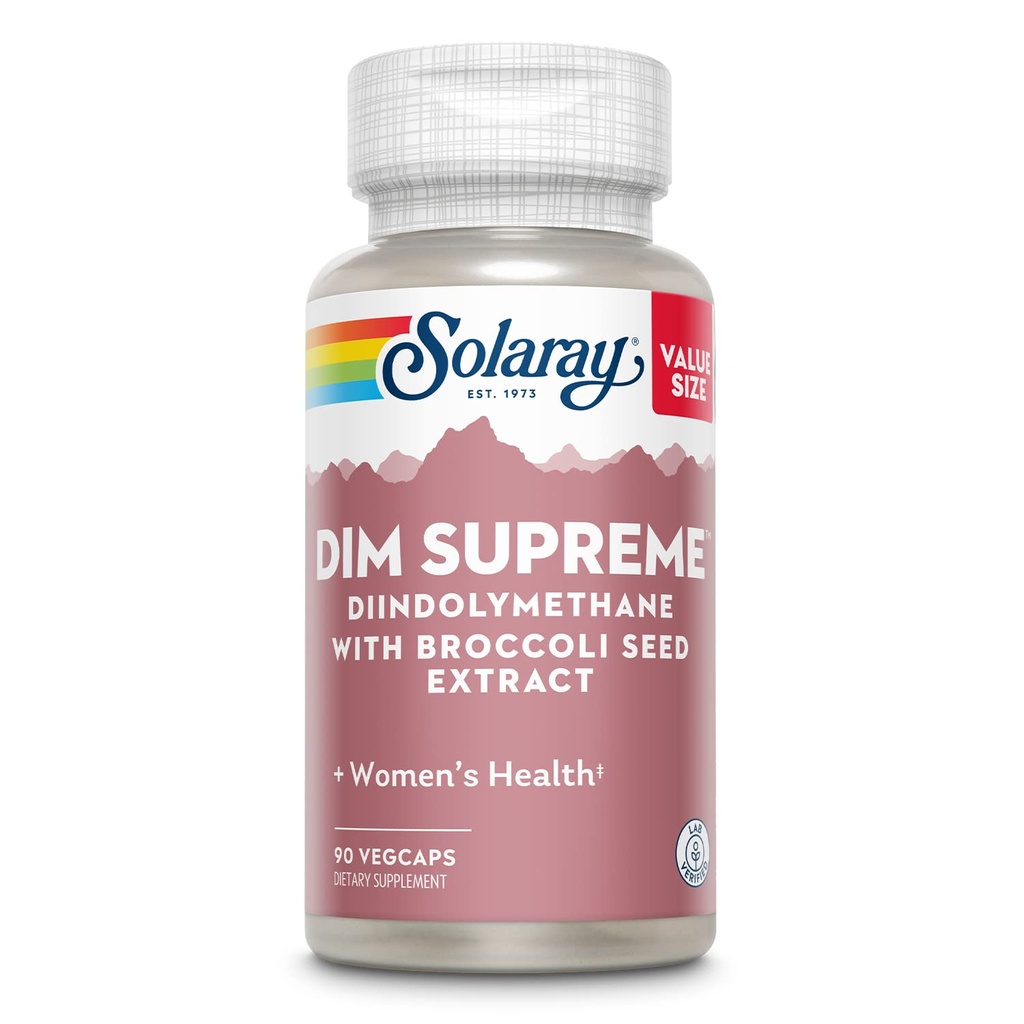 Solaray DIM Supreme 100mg 124; Menopause & Estrogen Metabolism Suplemen dengan Brokoli Seed Extract 126; 90 VexCaps