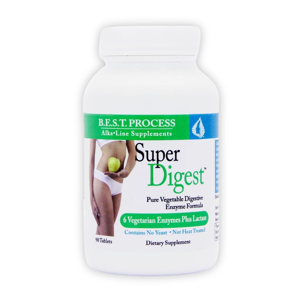 SuperDigest Best Process Alkali - Multi- Enzyme Digetical Dups - Digetical Enzymes with Alfalfa, Papain & Bromelain (Vegetarian Friendly)