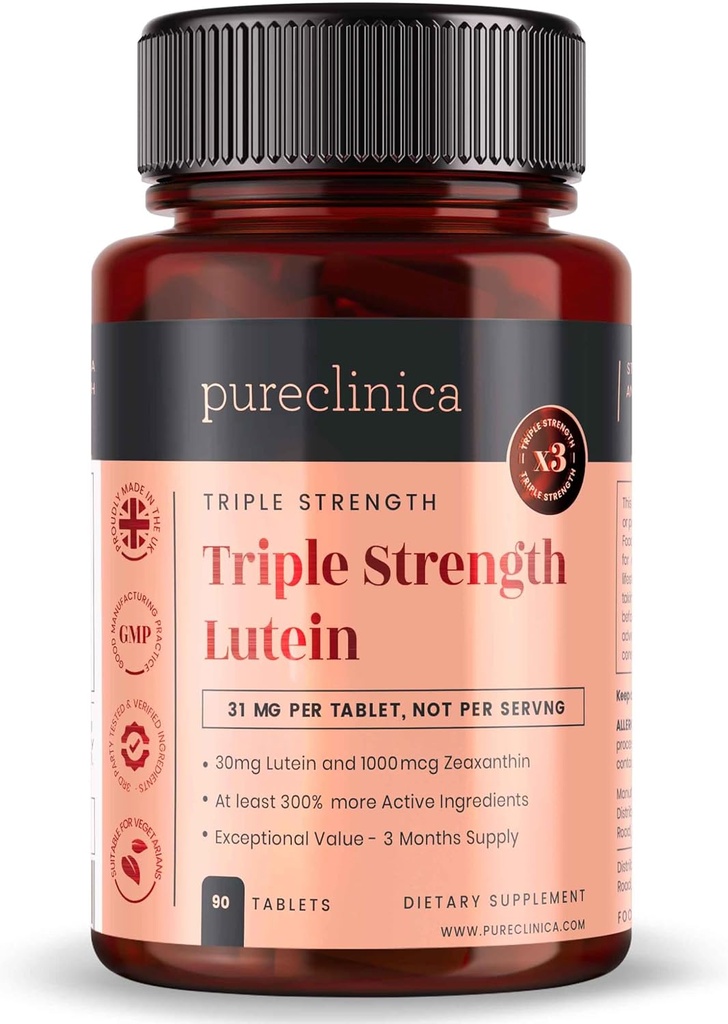 puponinica Lutein 30mg dengan volxanthin 1000mcg - Triple Strength Supplement, 90 Tablets (3-Bulan Supply)