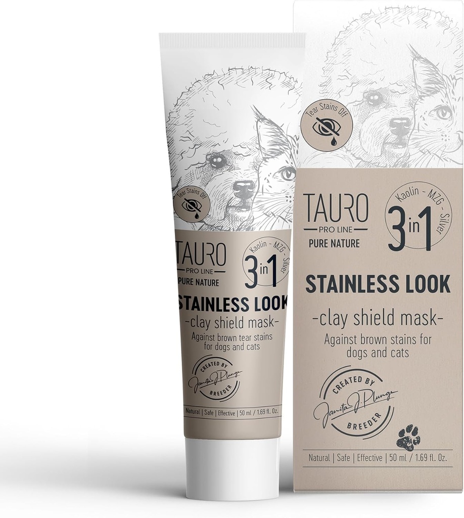 Tauro Pro Road Clay Tear Tail Remover for Dogs - Shield Mask for Eyes, Ears, Mouth, Gentle Grooming Product for Dogs, Puppy & Cat (Stainless Look - 1.69 Fl Oz)