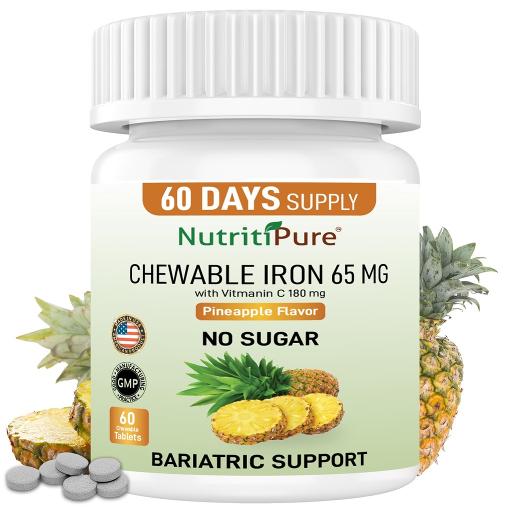 Iron Carbonyl 65 mg dengan Vitamin C 180 mg (for Women / Men) - Tablet dalam Pineapple Flavor 60 (1)