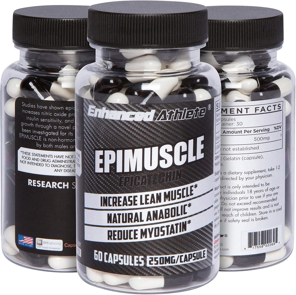 Enhanced Athlete Epimuscle - Natural Anabolic, Increase Lean Mass, Reduce Myostatin, 250mg Pure Epicatechin / 60 Capsules