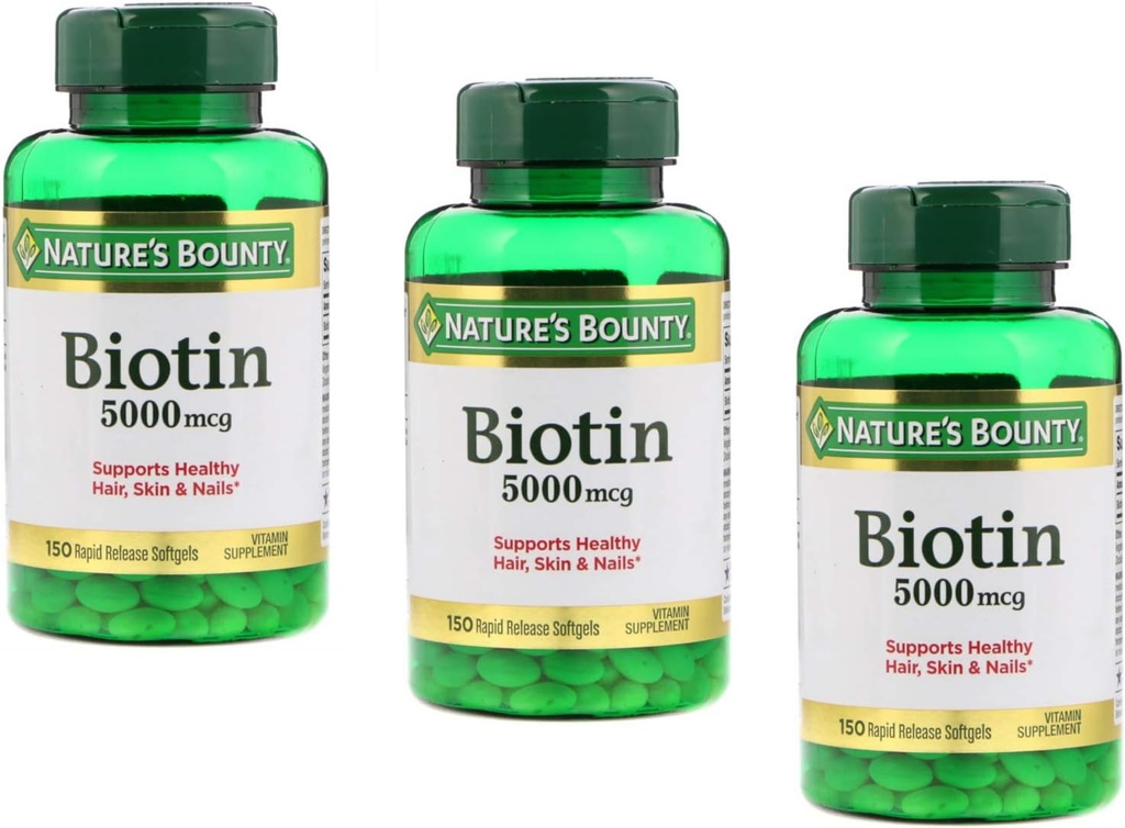 Natures Bounty Biotin 5000mcg 150 Rapid Lepaskan Softgels (Paket Nilai 3)