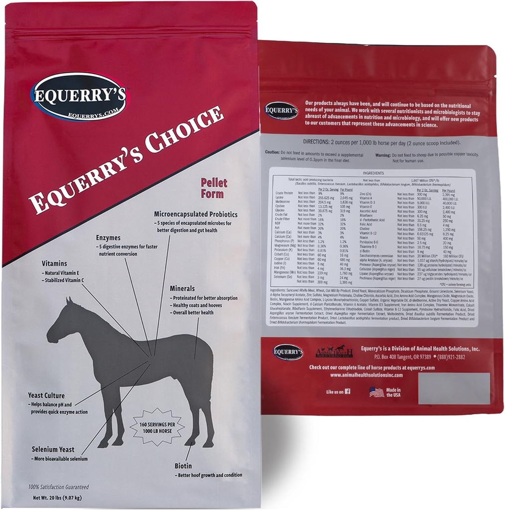Pelle Kuda pilihan Equerry - Penambahan Nutrisi Lengkap: 124; Enzymes Digetical = 124; Vitamin dan Mineral 124; Suplemen Kuda 124; 20 Ibb