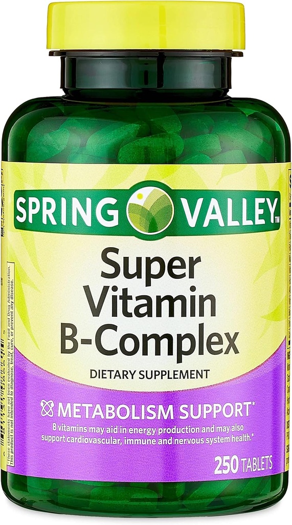 Convergence Spring Valley Super Vitamin B- Complex Tablets Dietary Suplemen, 250 CountMetabolisme Dukungan * Tambahan Dieter