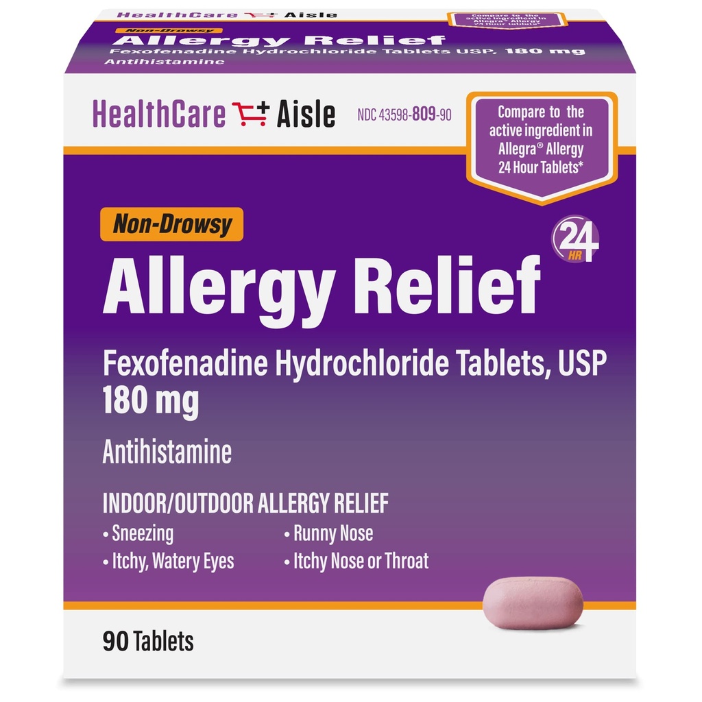 HealtCareAisle Allergy Relief - Fexofenadine Hydrochloride Tablet USP, 180 mg, 90 Tablets, Obat Allergy, Non-Drowsy 24- Hour Relief