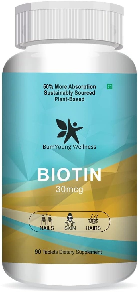 Goldy Biotin 30mcg, Tambahan untuk Pertumbuhan Rambut, Rambut Kuat dan Berkilau Berkilau, Perkelahian Nail Brittlaness 90 Tablet