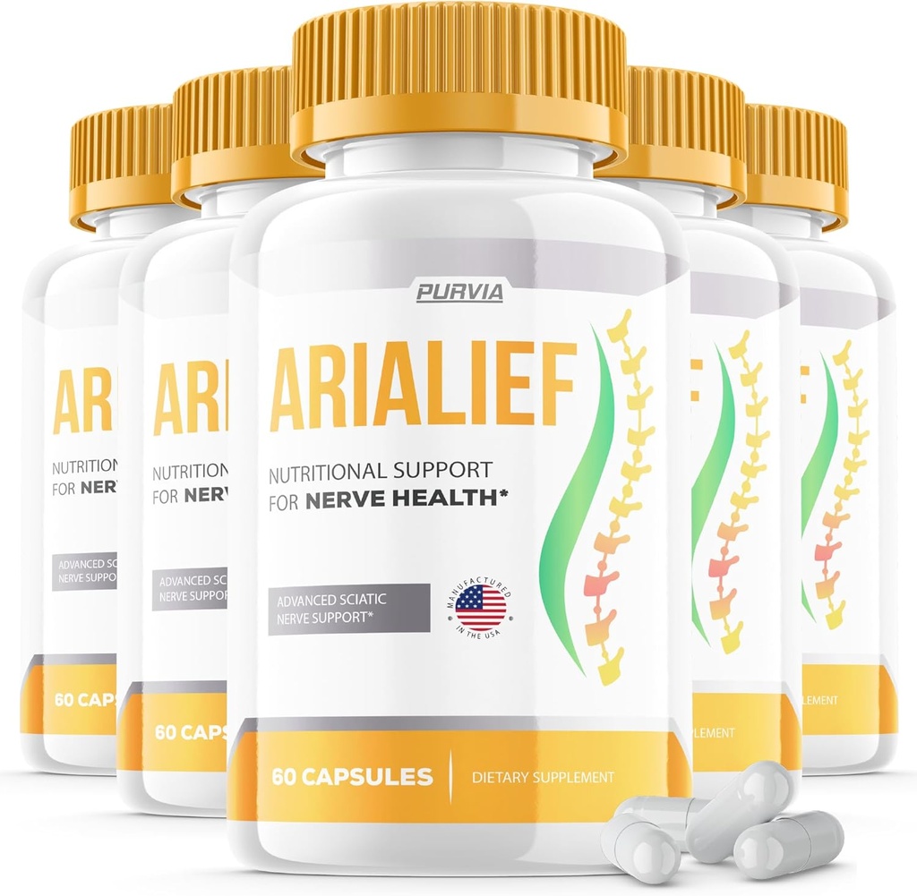 (5 Paket) Arialief Capsules Sciatica - Resmi Formula - Arialief Vitamin Suplement Advanced Power Formula, Arialief Capsules Nutration Dukung Kekuatan Maksimum Overall Wellness (300 Capsules)