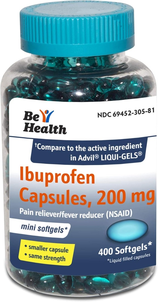 Jadilah Kesehatan Mini Ibuprofen 200 Mg Softgels, Reliever Sakit / Demam Reducer, Dibuat di Amerika Serikat, 400 Count
