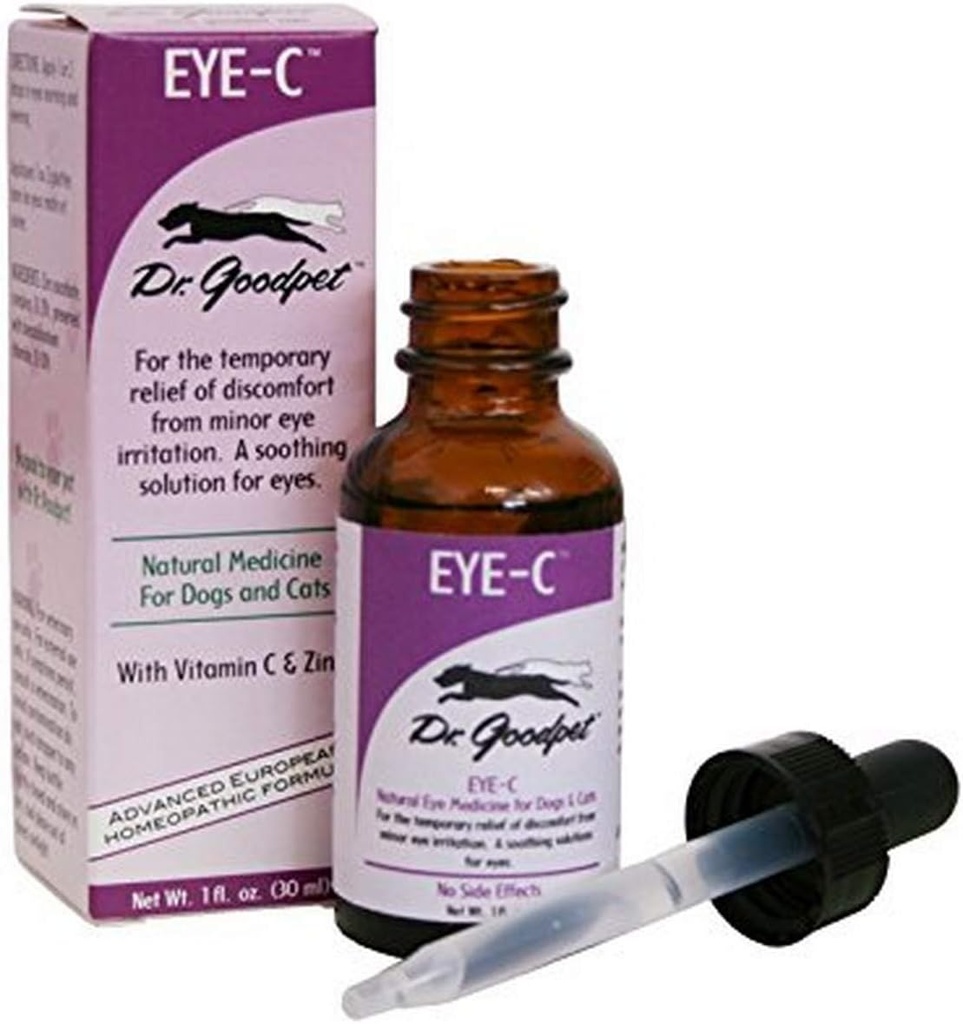 Dr. Goodpet Eye-C All-Natural Eye Drops for Dogs, Cats, Horses, Small Animals 124; Human Quality Zinc & Vitamin C 124; Superior to Eye Wash 124; Soothes, Moisturizes and Helling Irritation 124; Made in The USA
