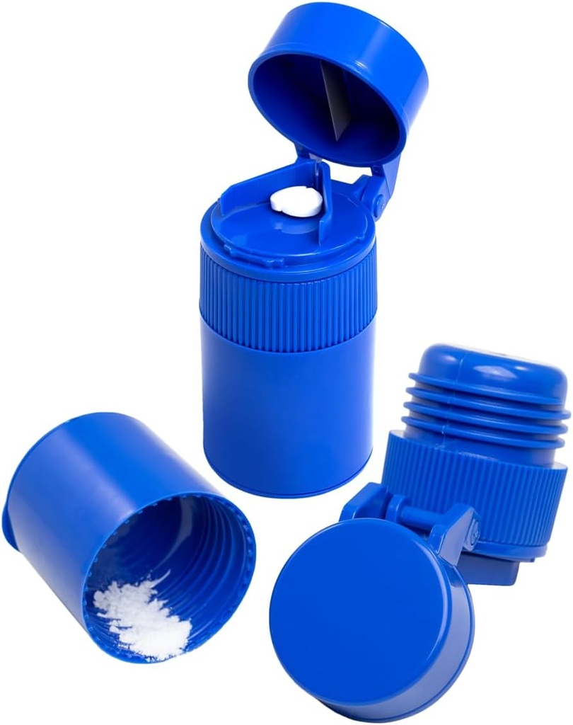 EZY DOSE 3 Complets Pill Crusher, Cutter and Grinder, Daily Unation, Safely Cut Pills, Vitamin, Tablet, Accurate dan Easy Cutting, Stainless Steel Blade, Removable Drink Cup, Blue, BPA Free