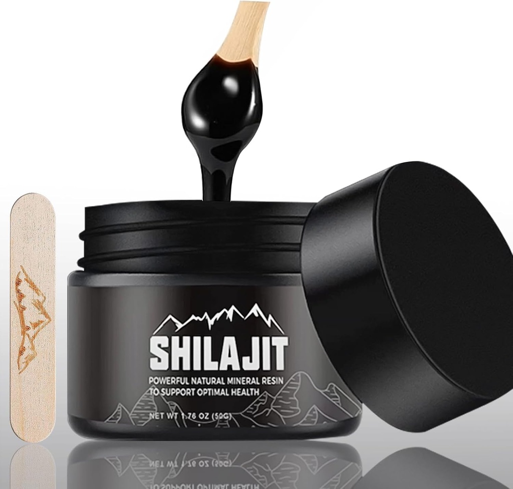 Shilajit Pure Himalaya - 50 Grams Natural Organic Shilajit Resin, Suplemen Shilajit Tingkat Emas untuk Pria dan Wanita dengan 80 + Trace Mineware & Fulvic Acid for Energy, Immune Support