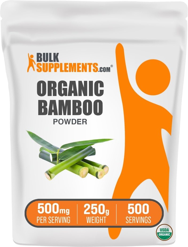 BulkSuplements.com Organic Bamboo Powder - Silica Suplemen, Bambu Tambahan - Gluten Bebas, 500mg per Serving, 250g (8.8 oz) (Paket 1)