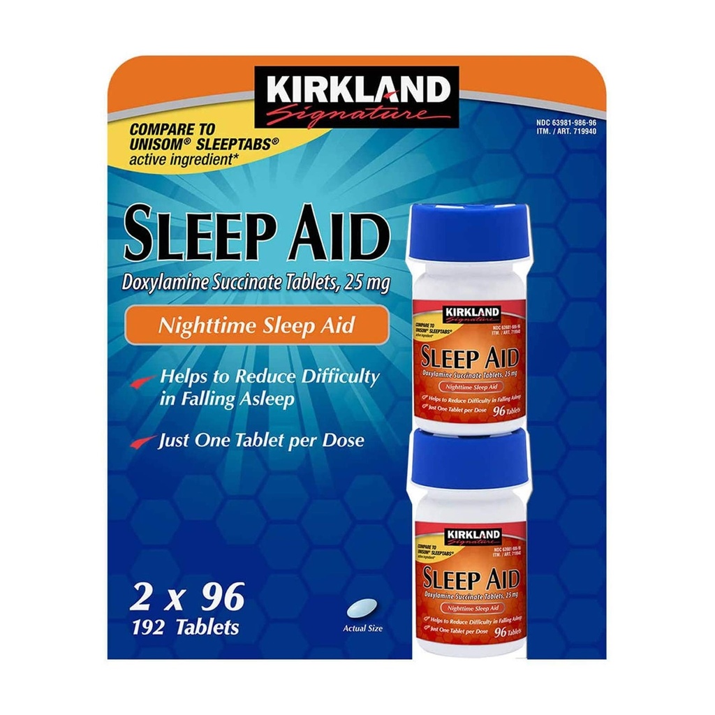 Kirkland Sleep Aid Doxylamine Succinate 25 mg 192 Tablet